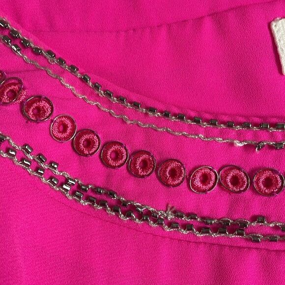 Sugar + Lips Hot Pink Embellished Short Sleeve Tiered Blouse Hot Pink Medium - Picture 10 of 10